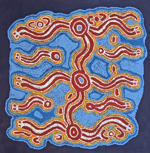 Water DreamingOriginal Aboriginal ArtBessie Nakamarra Sims (1930s-2012)Boomerang Art