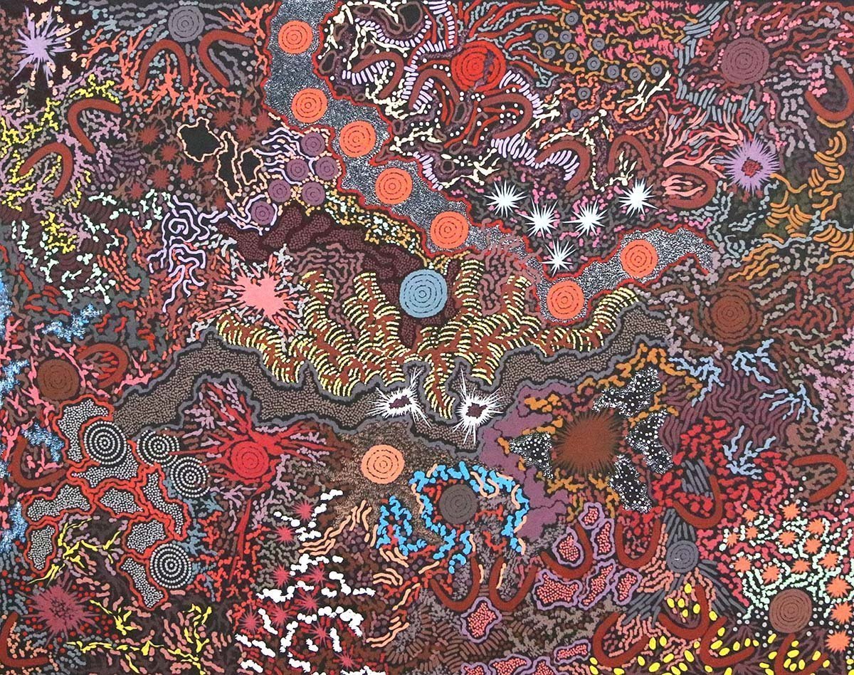 Grandmother CountryOriginal Aboriginal ArtGabriella Possum NungurrayiBoomerang Art