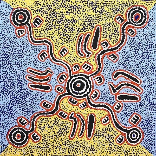 Janganpa Jukurrpa (Brush-tailed Possum Dreaming)Original Aboriginal ArtPaddy Japaljarri Stewart (1940-2013)Boomerang Art